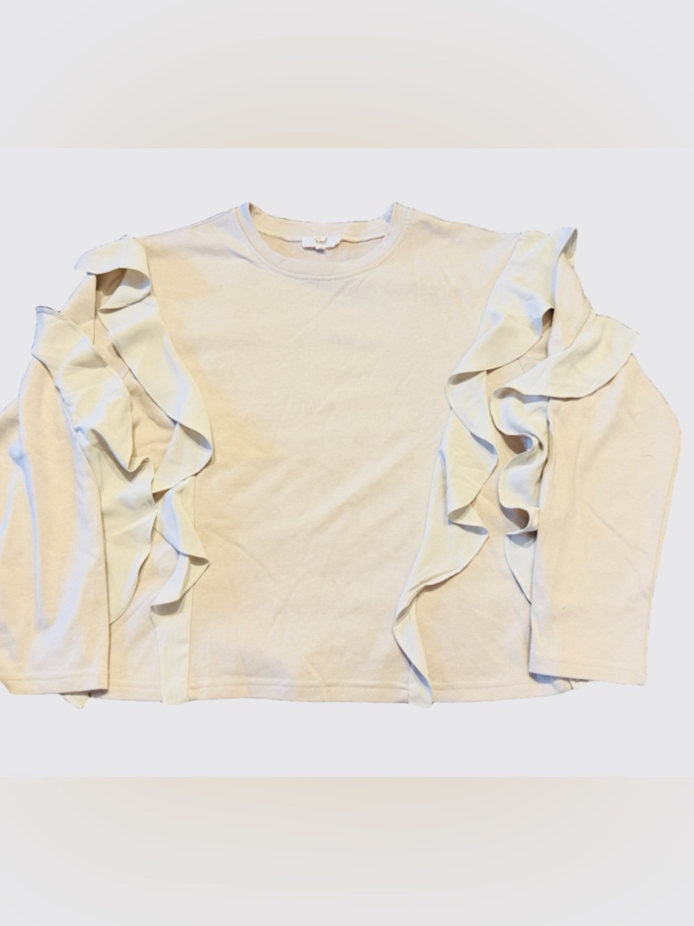 Easel Ruffle-Accent Long Sleeve Top Sweatshirt in Light Cream - Picture 5 of 7